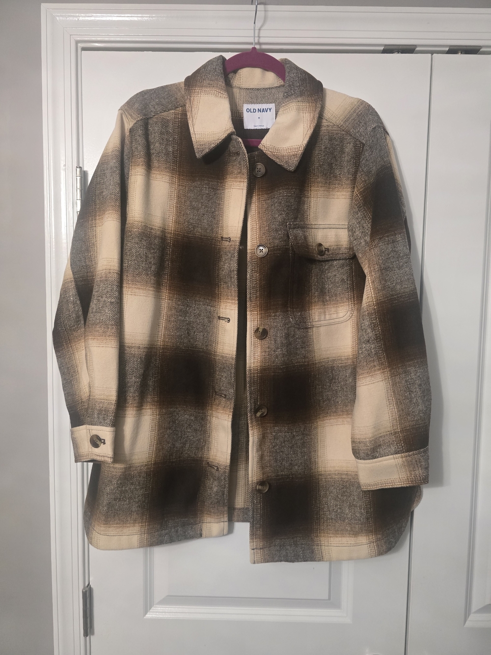 Old Navy Brown and Cream Plaid Utility Shacket
